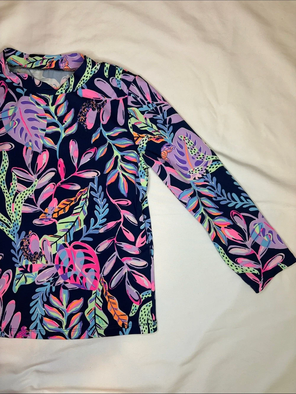 Youth Girls Lilly Pulitzer Long Sleeve Beach Swim Rash Guard Tropical Navy Sea